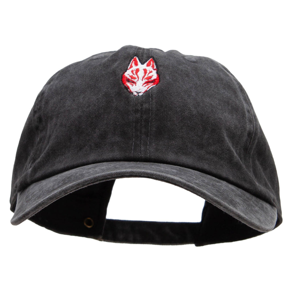 Black Kitsune Embroidered Unstructured Pigment Dyed Cotton Cap