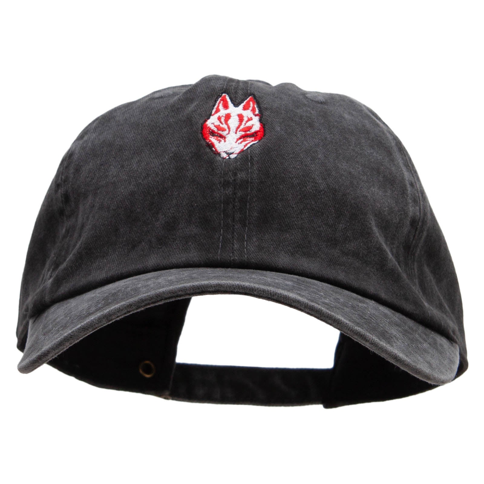 Black Kitsune Embroidered Unstructured Pigment Dyed Cotton Cap