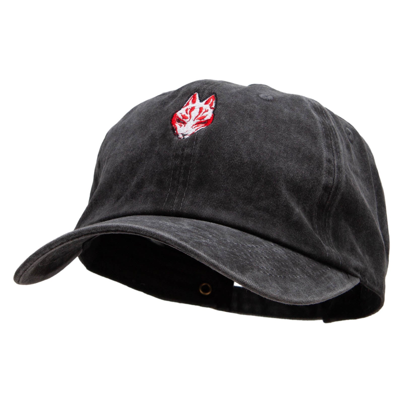 Black Kitsune Embroidered Unstructured Pigment Dyed Cotton Cap