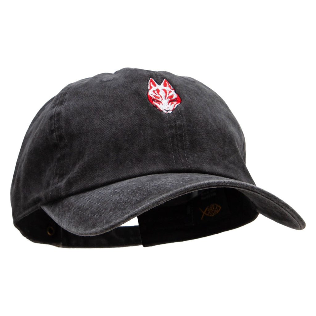 Black Kitsune Embroidered Unstructured Pigment Dyed Cotton Cap