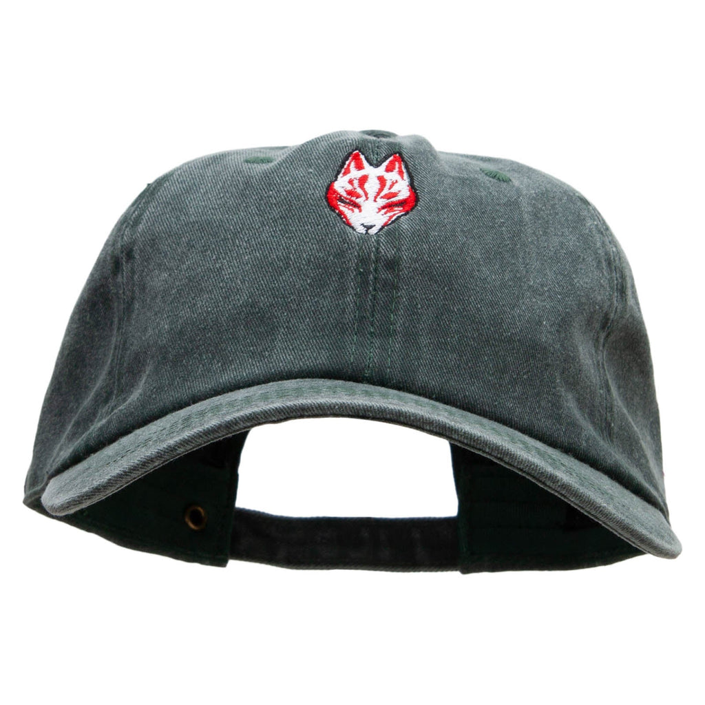 Black Kitsune Embroidered Unstructured Pigment Dyed Cotton Cap