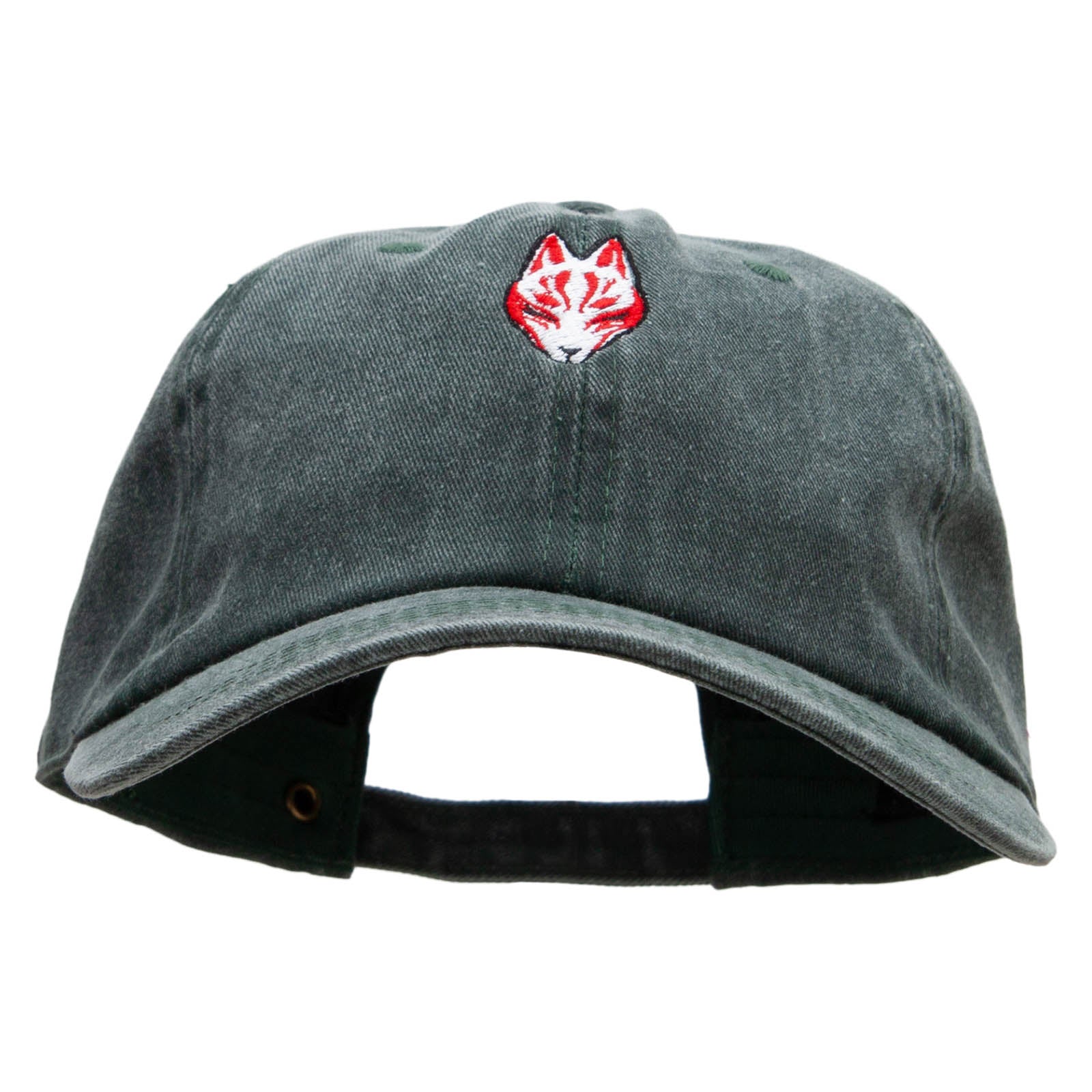 Black Kitsune Embroidered Unstructured Pigment Dyed Cotton Cap