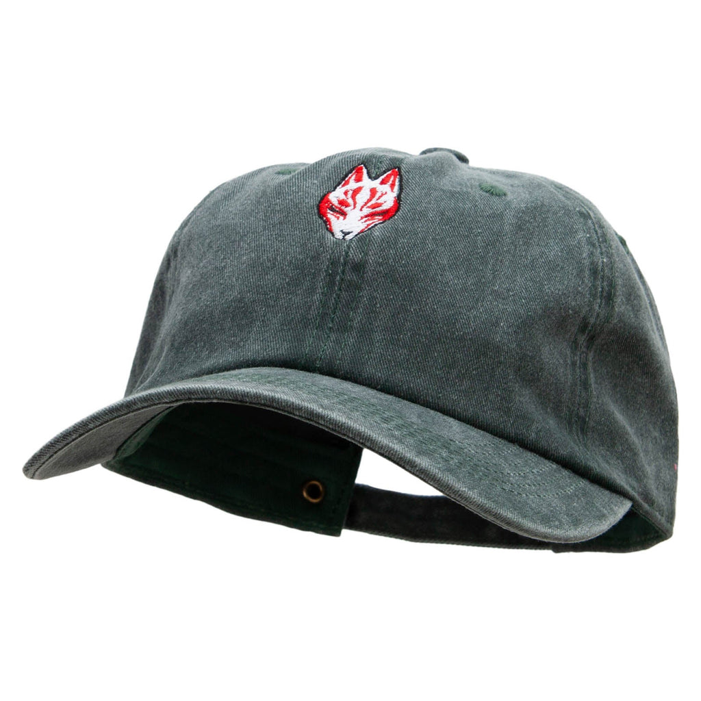 Black Kitsune Embroidered Unstructured Pigment Dyed Cotton Cap