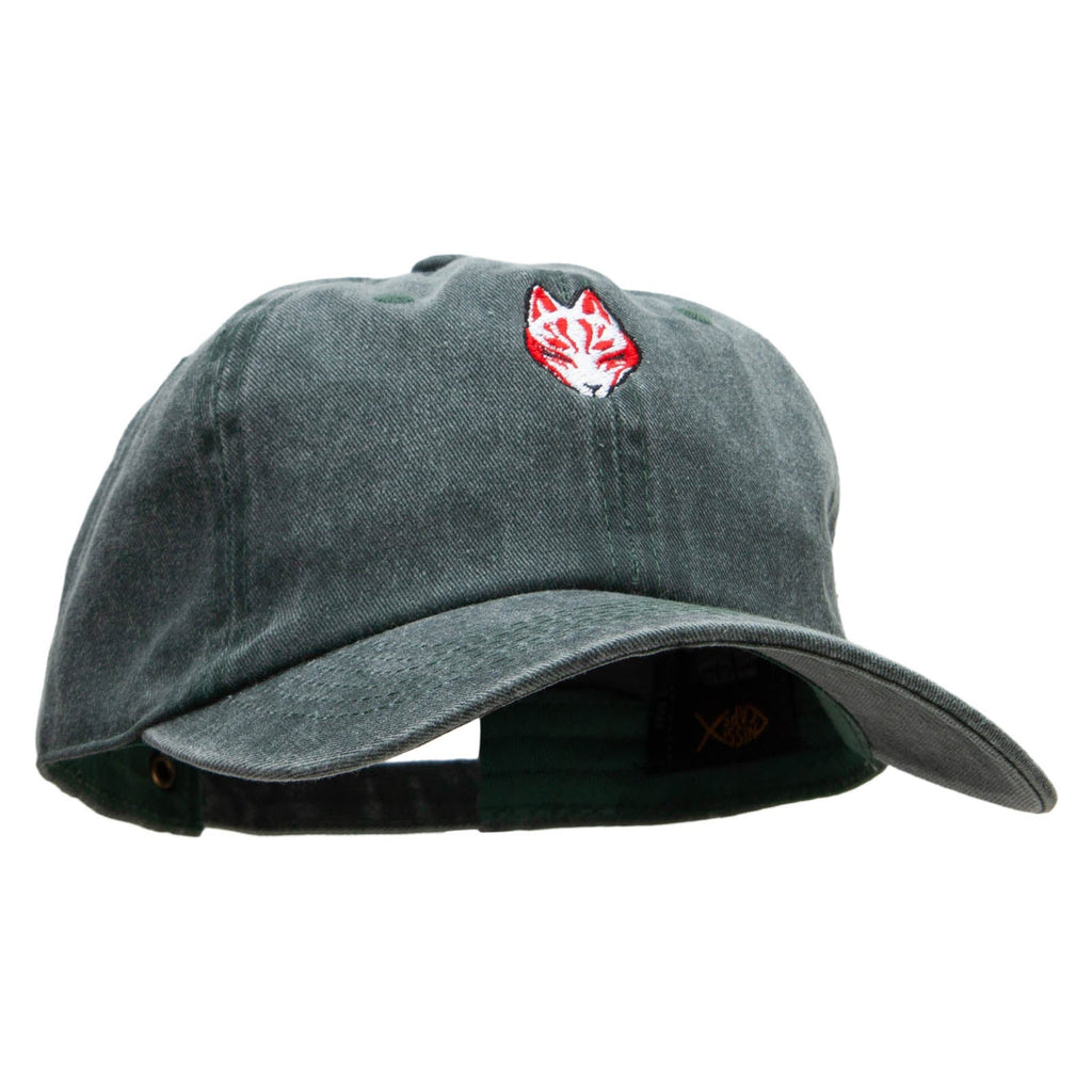 Black Kitsune Embroidered Unstructured Pigment Dyed Cotton Cap