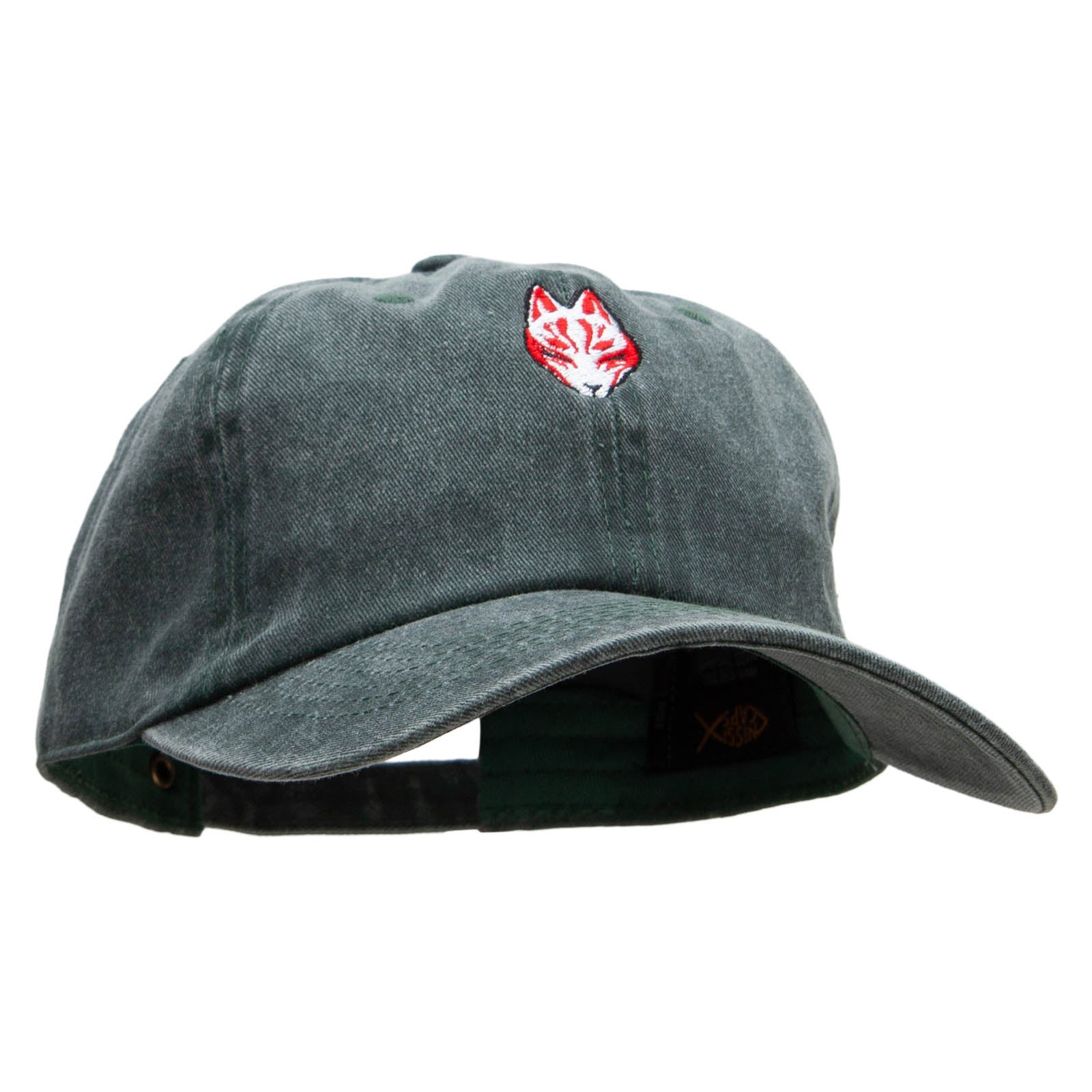 Black Kitsune Embroidered Unstructured Pigment Dyed Cotton Cap