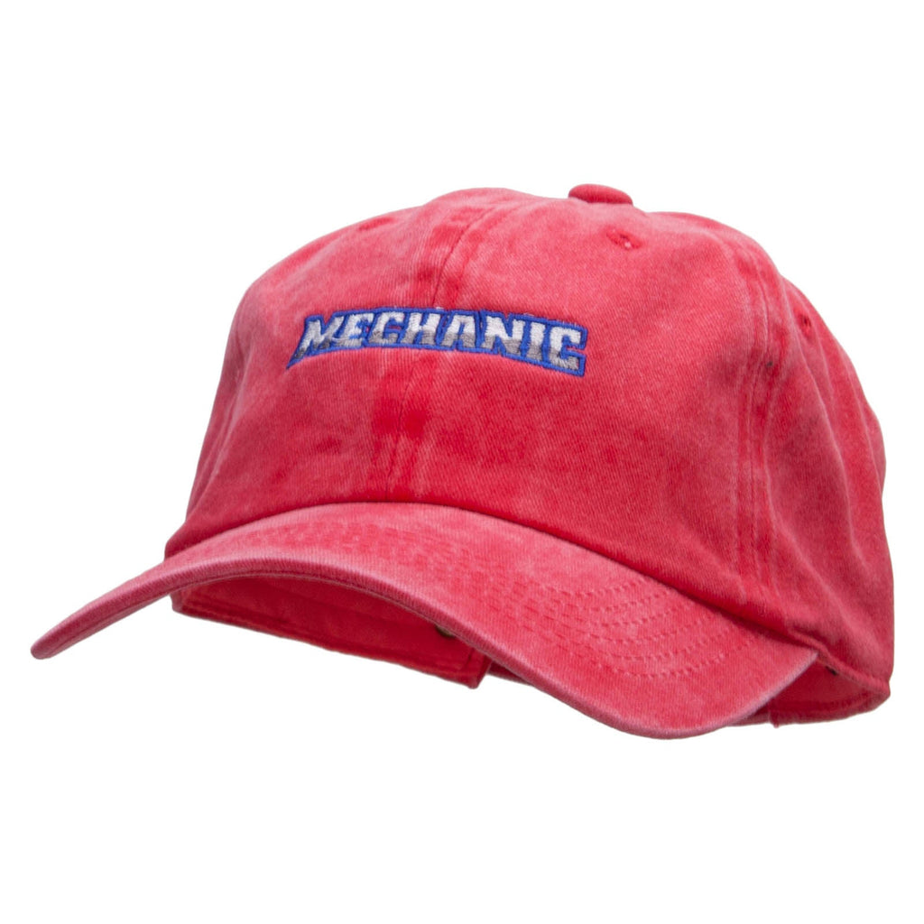 Mechanic Embroidered Washed Solid Pigment Dyed Cotton Twill Brass Buckle Cap