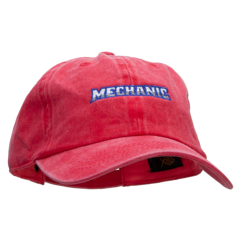Mechanic Embroidered Washed Solid Pigment Dyed Cotton Twill Brass Buckle Cap