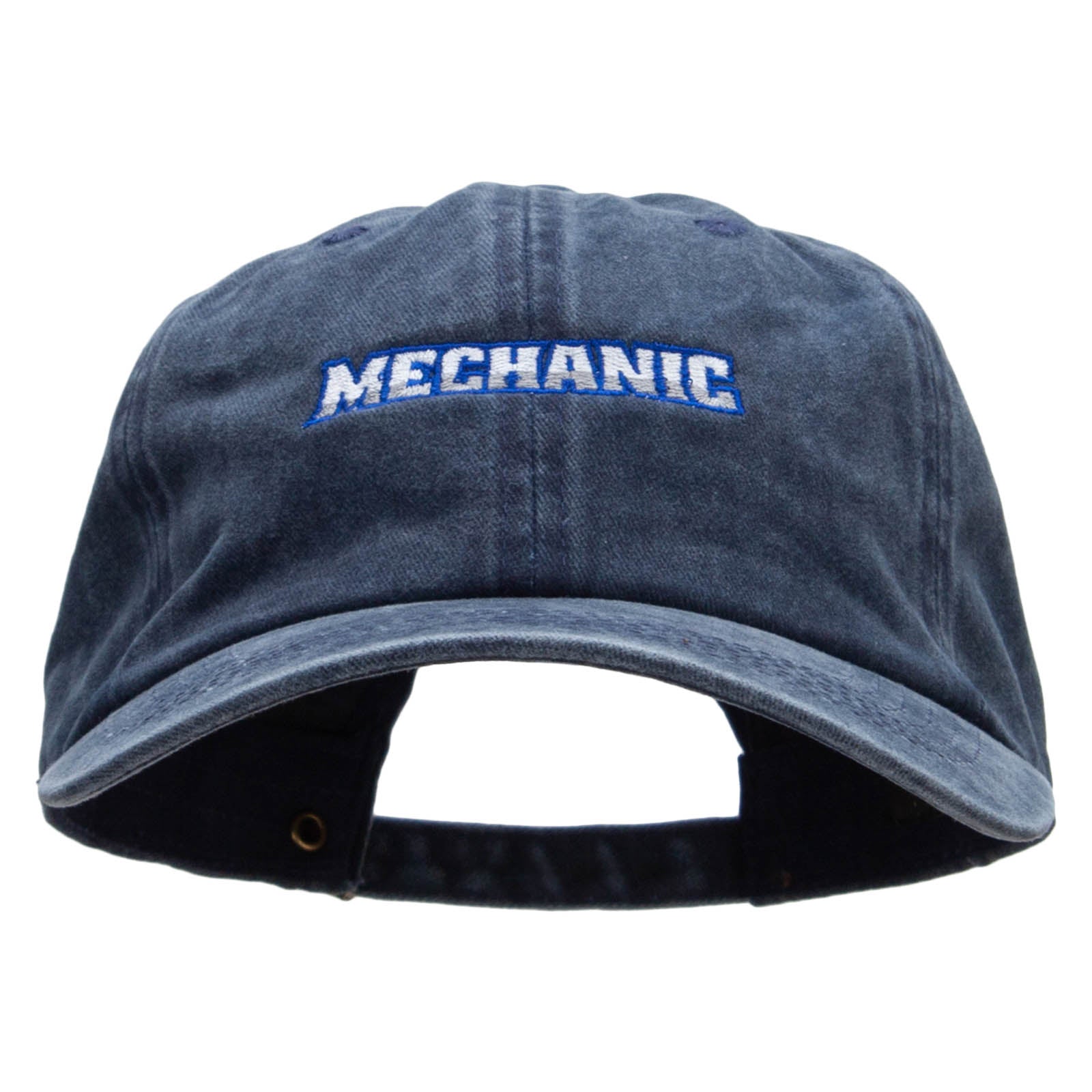 Mechanic Embroidered Washed Solid Pigment Dyed Cotton Twill Brass Buckle Cap