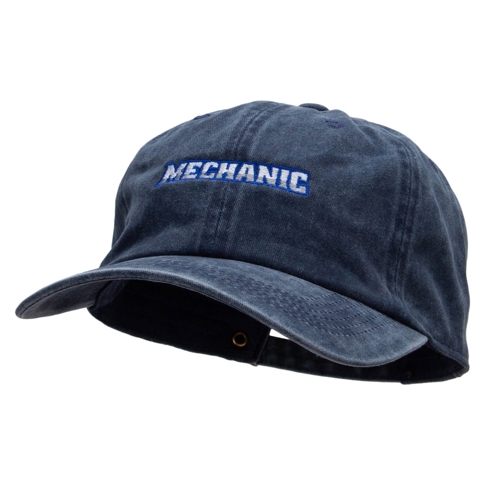 Mechanic Embroidered Washed Solid Pigment Dyed Cotton Twill Brass Buckle Cap