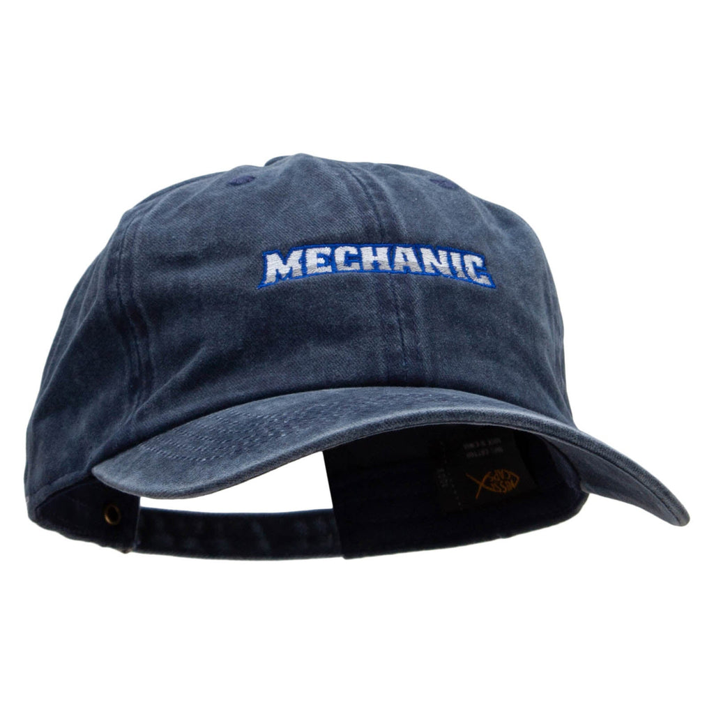 Mechanic Embroidered Washed Solid Pigment Dyed Cotton Twill Brass Buckle Cap