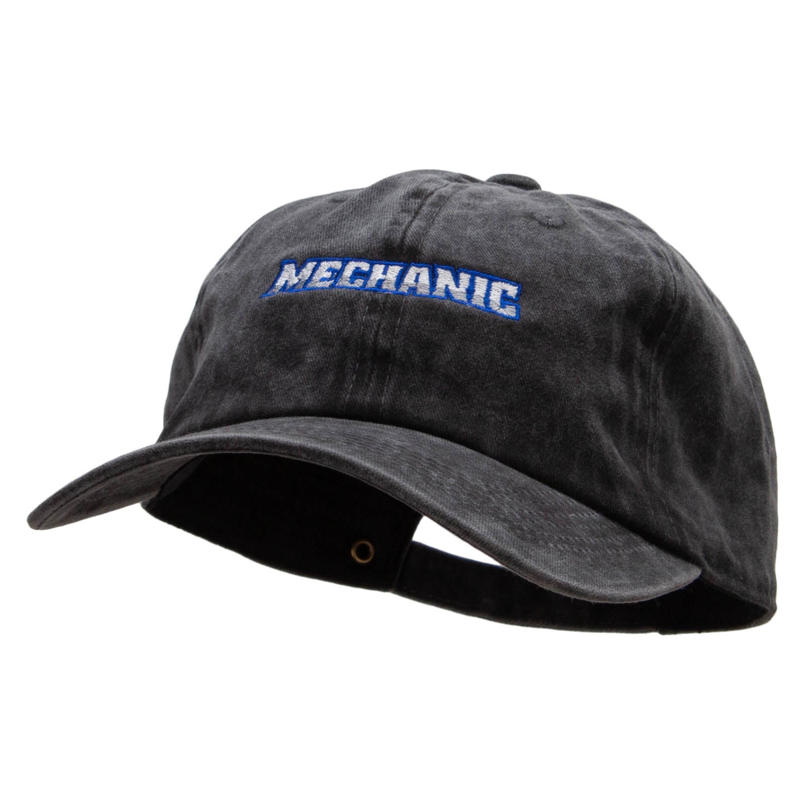 Mechanic Embroidered Washed Solid Pigment Dyed Cotton Twill Brass Buckle Cap