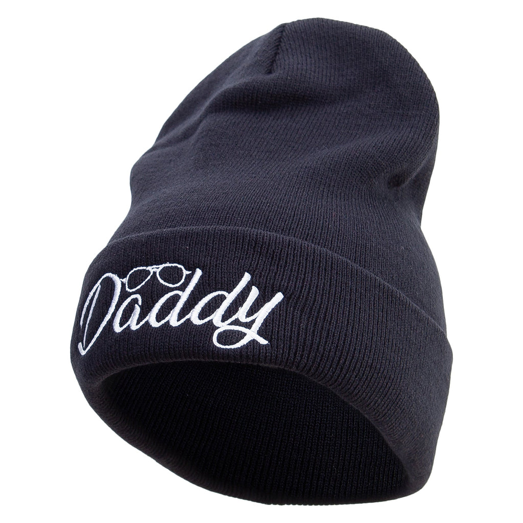 Daddy With Glasses Embroidered 12 Inch Long Knitted Beanie