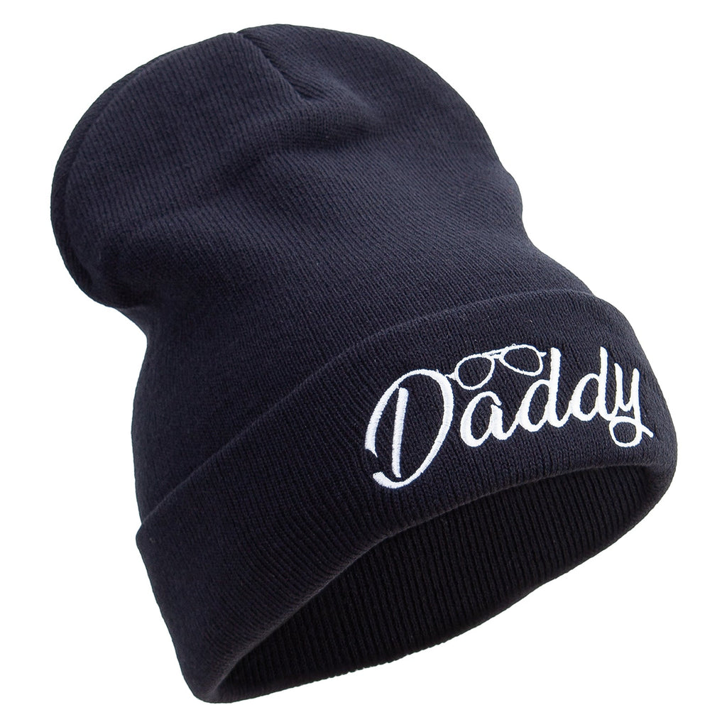 Daddy With Glasses Embroidered 12 Inch Long Knitted Beanie