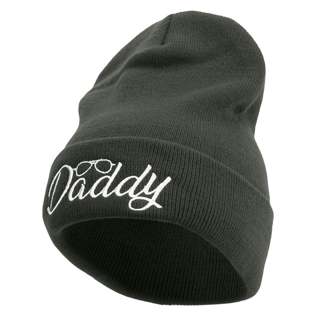 Daddy With Glasses Embroidered 12 Inch Long Knitted Beanie