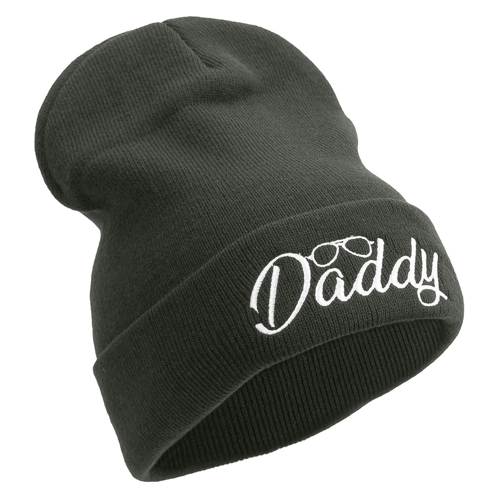 Daddy With Glasses Embroidered 12 Inch Long Knitted Beanie