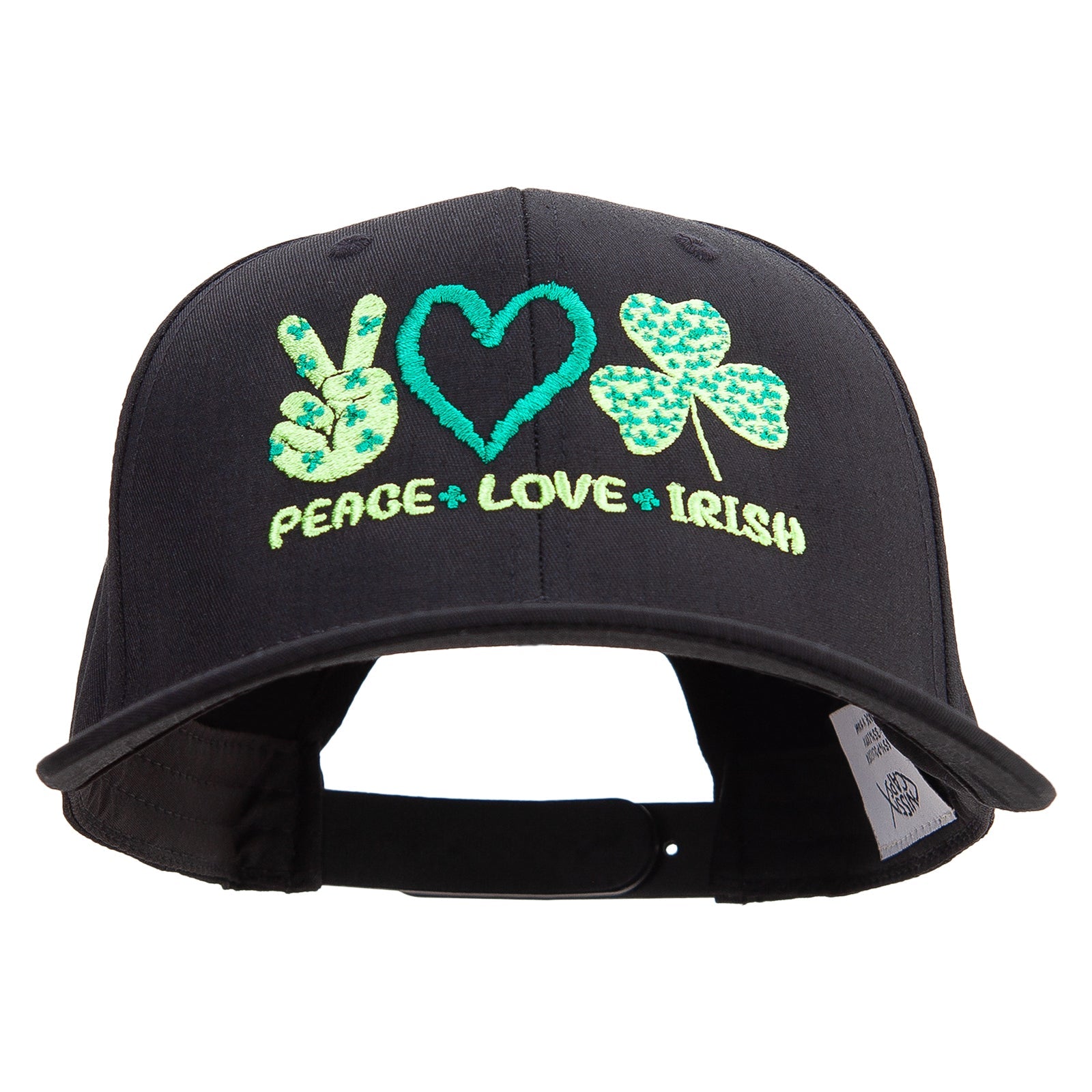 Peace Love Irish Embroidered Unconstructed high profile Cotton Flat Bill Cap