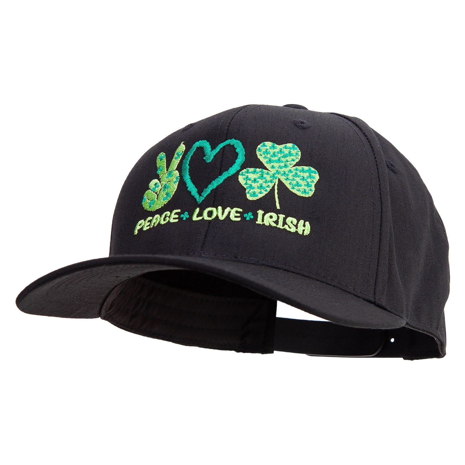Peace Love Irish Embroidered Unconstructed high profile Cotton Flat Bill Cap