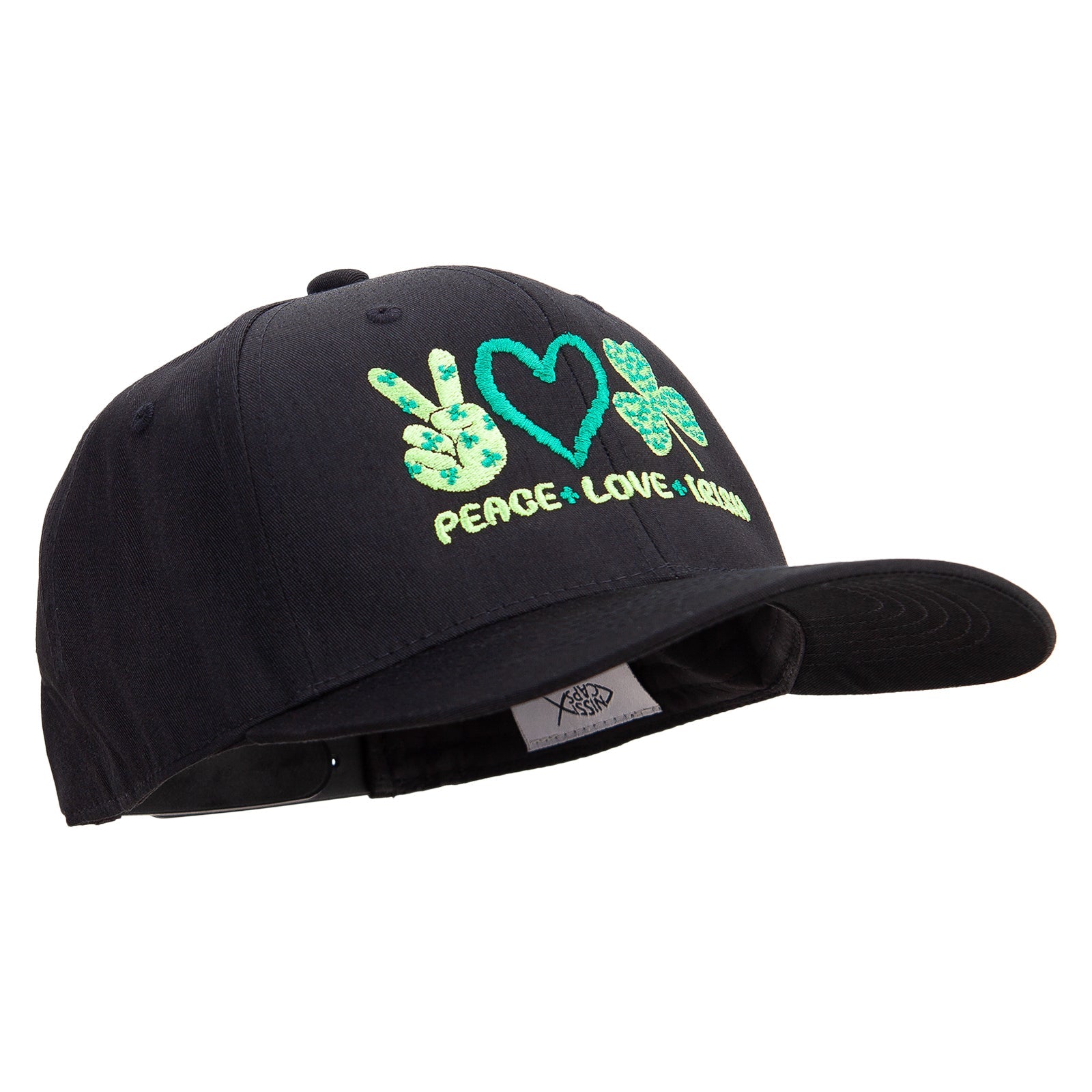 Peace Love Irish Embroidered Unconstructed high profile Cotton Flat Bill Cap