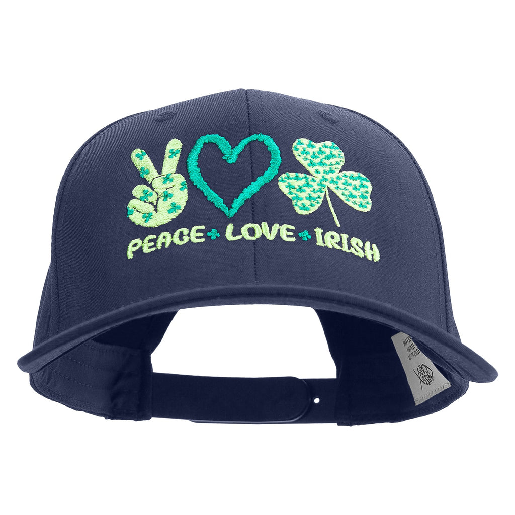 Peace Love Irish Embroidered Unconstructed high profile Cotton Flat Bill Cap