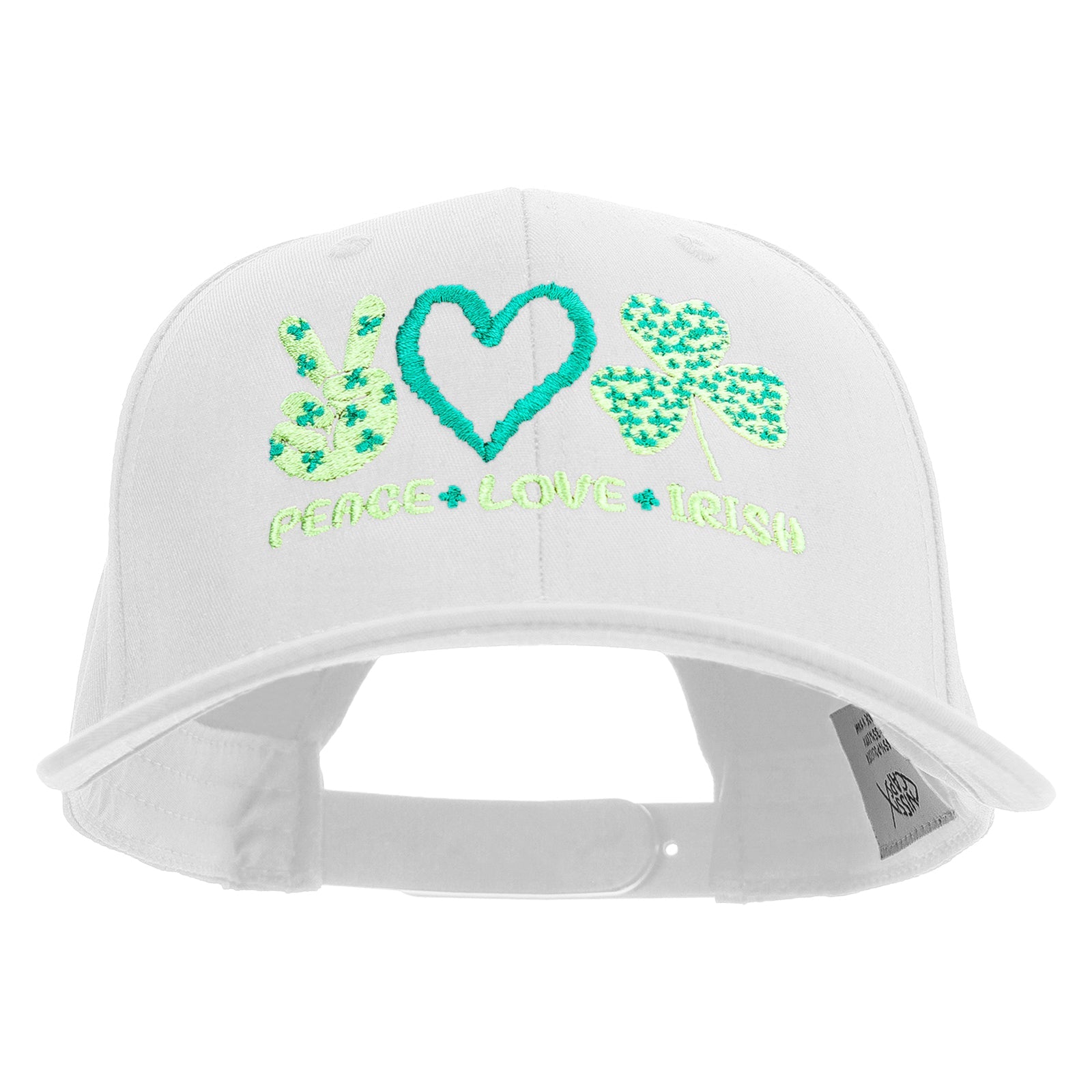 Peace Love Irish Embroidered Unconstructed high profile Cotton Flat Bill Cap