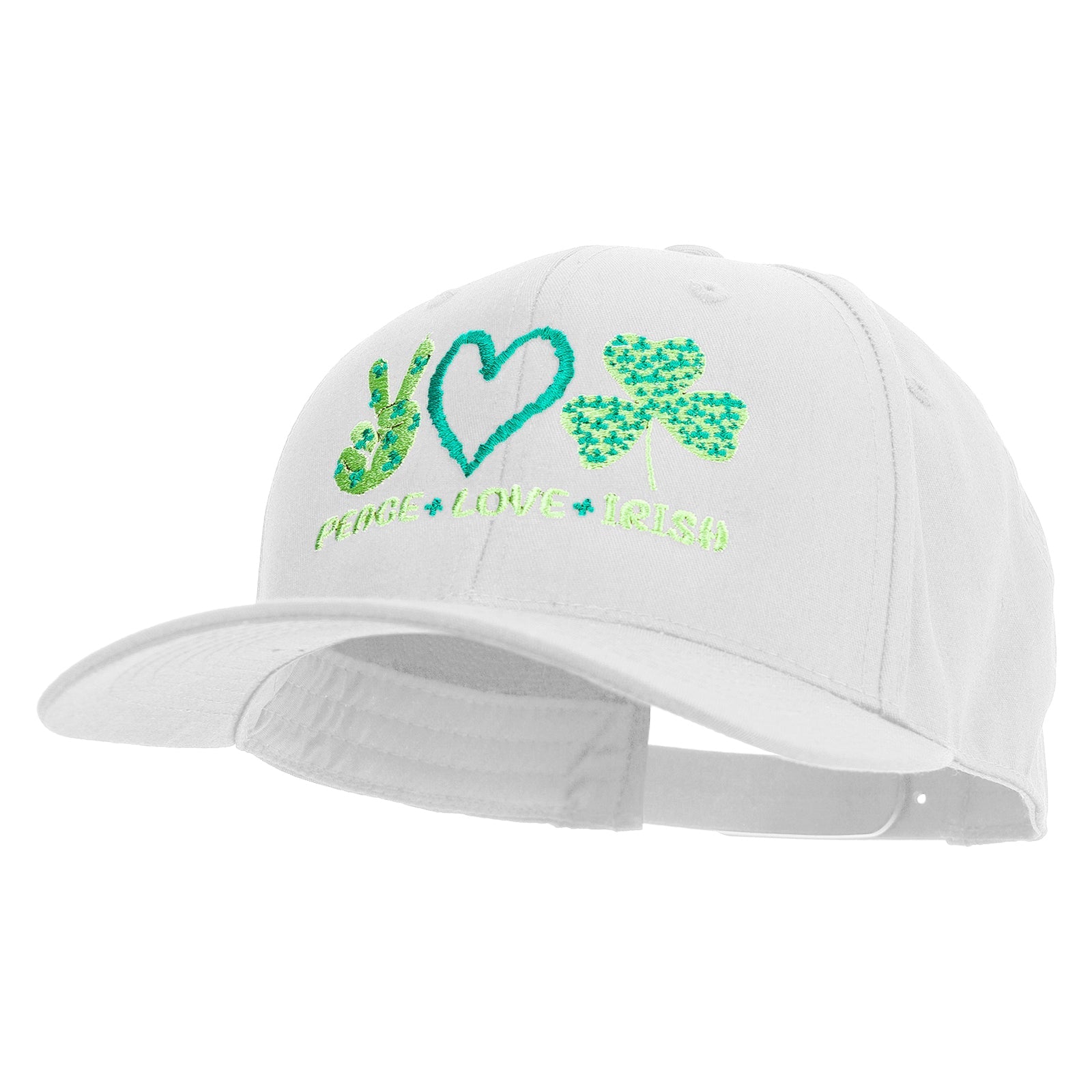 Peace Love Irish Embroidered Unconstructed high profile Cotton Flat Bill Cap