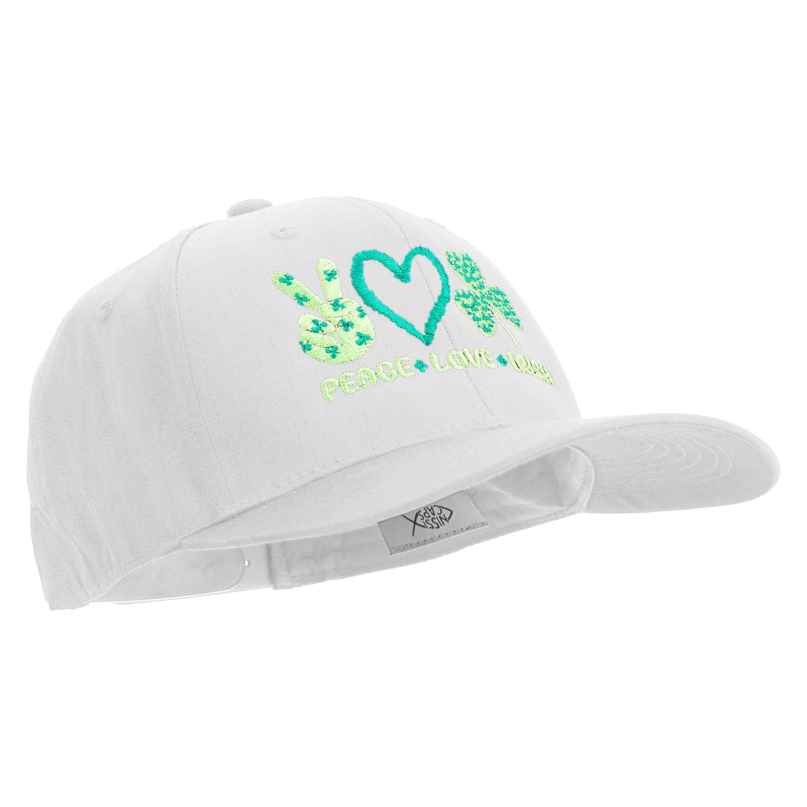 Peace Love Irish Embroidered Unconstructed high profile Cotton Flat Bill Cap
