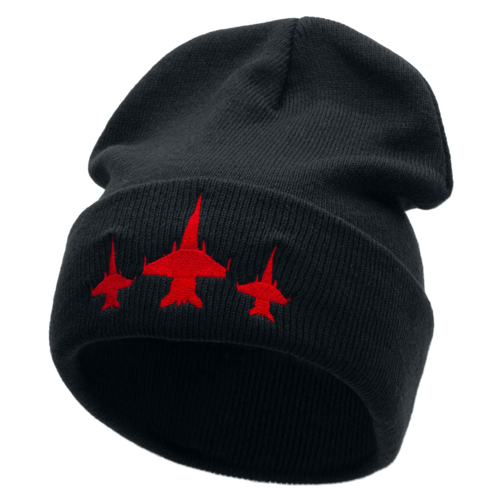 Three Jets Embroidered 12 Inch Long Knitted Beanie