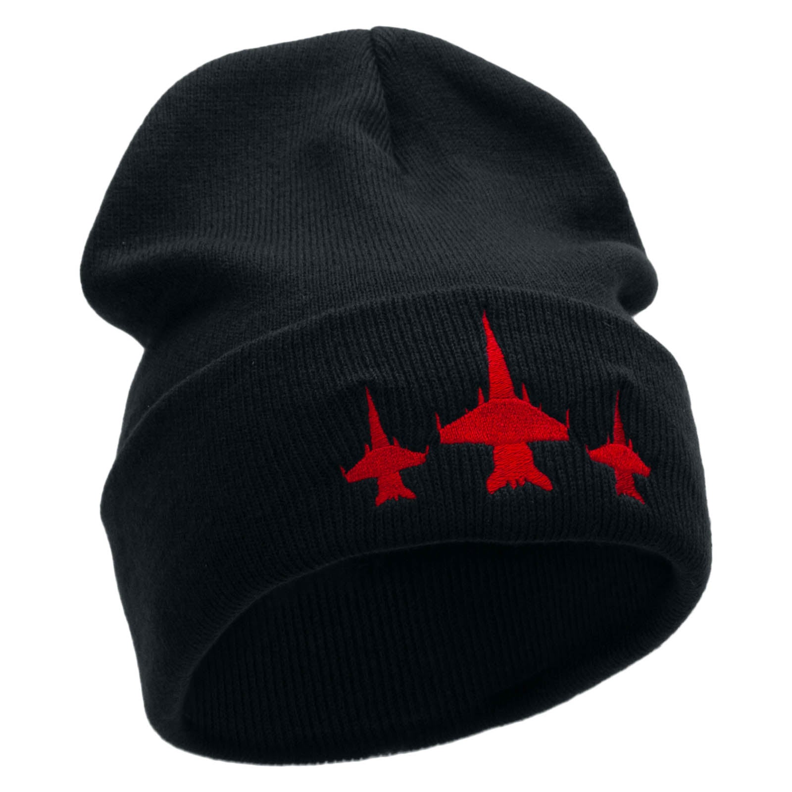 Three Jets Embroidered 12 Inch Long Knitted Beanie
