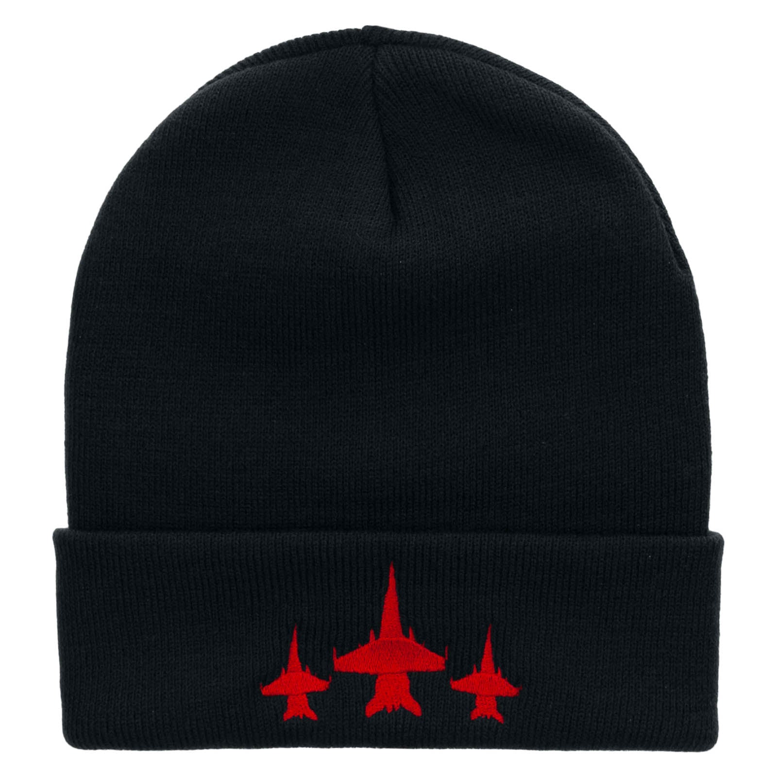 Three Jets Embroidered 12 Inch Long Knitted Beanie