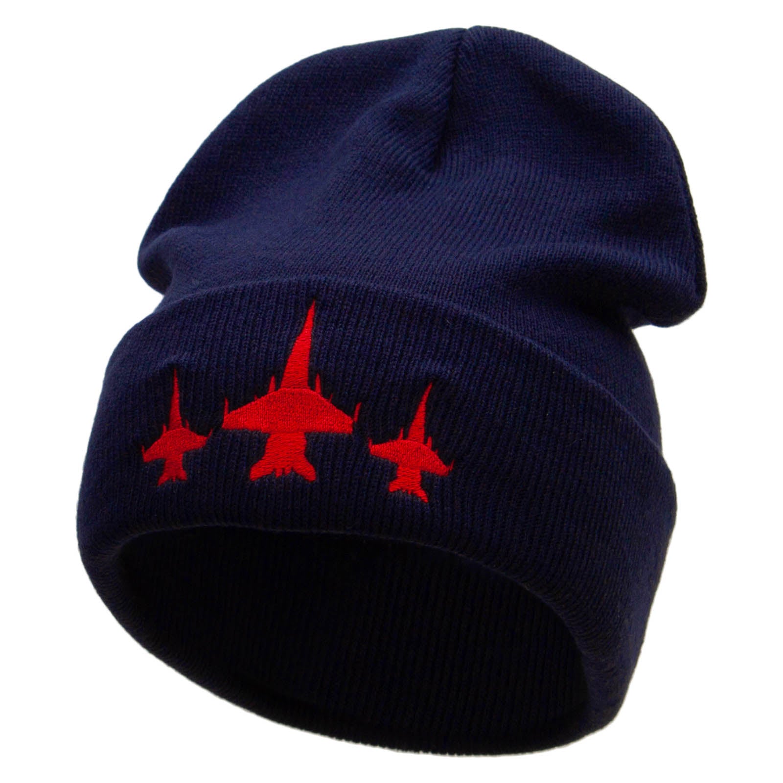 Three Jets Embroidered 12 Inch Long Knitted Beanie