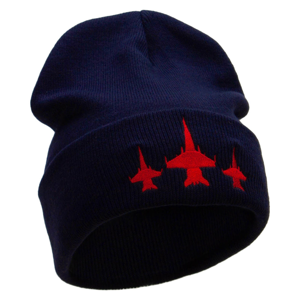 Three Jets Embroidered 12 Inch Long Knitted Beanie