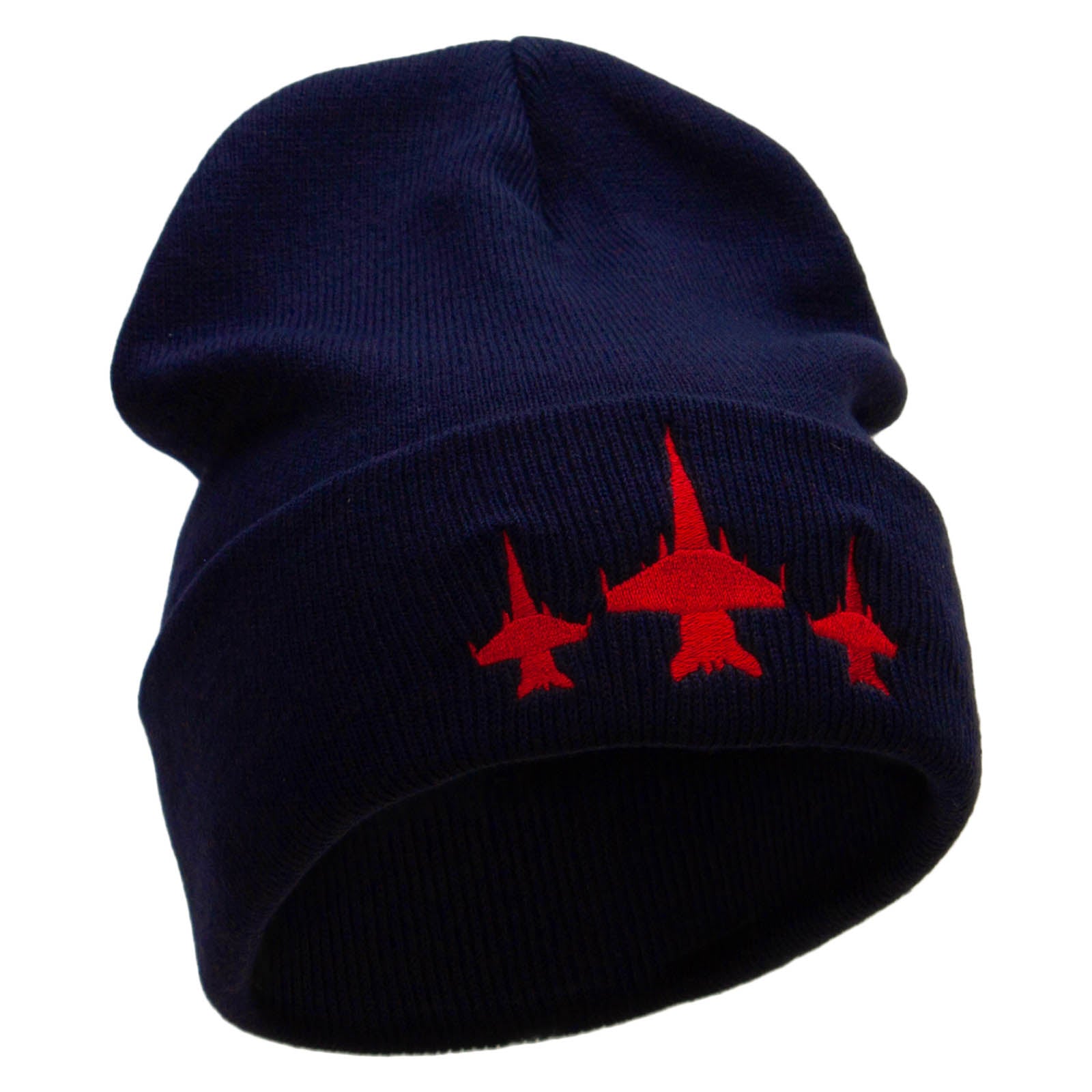 Three Jets Embroidered 12 Inch Long Knitted Beanie