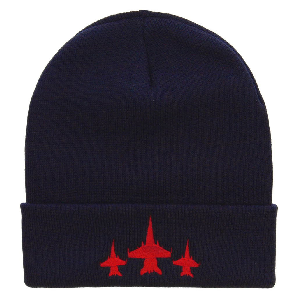 Three Jets Embroidered 12 Inch Long Knitted Beanie