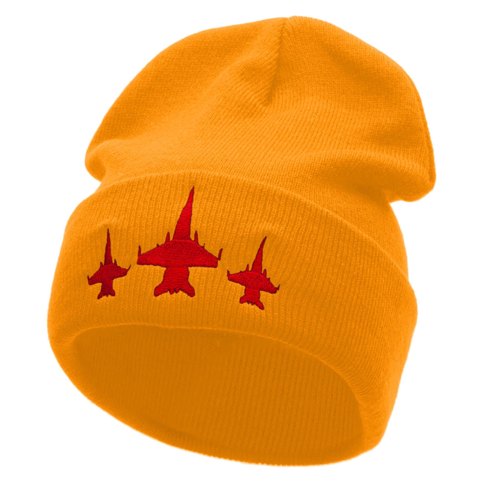 Three Jets Embroidered 12 Inch Long Knitted Beanie