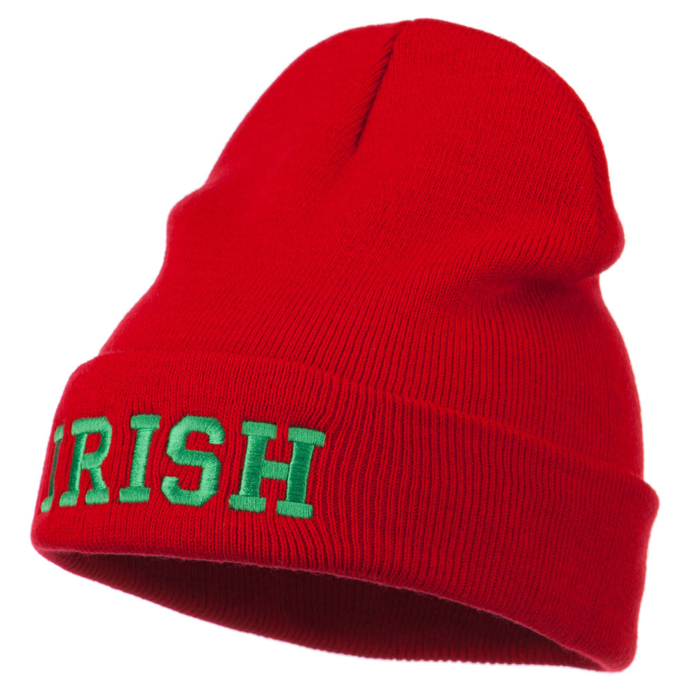 Irish Embroidered Cuff Long Beanie