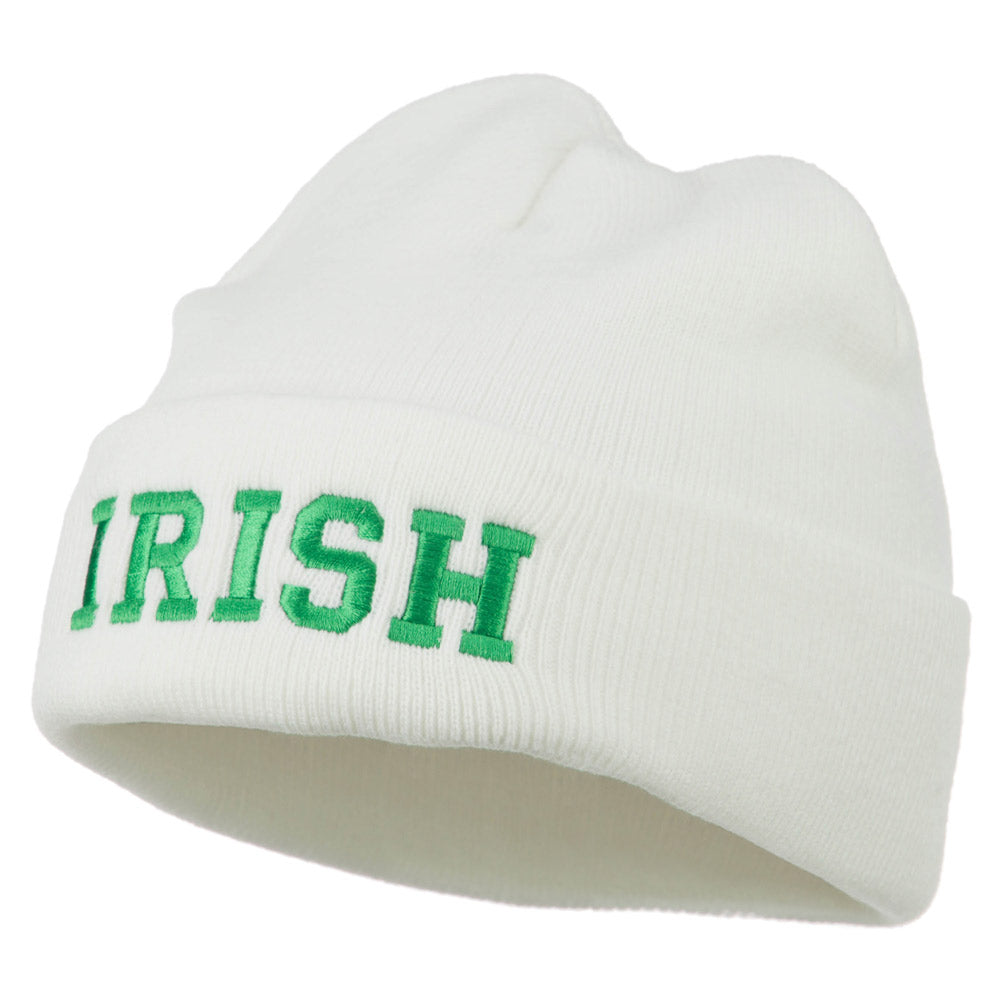 Irish Embroidered Cuff Long Beanie