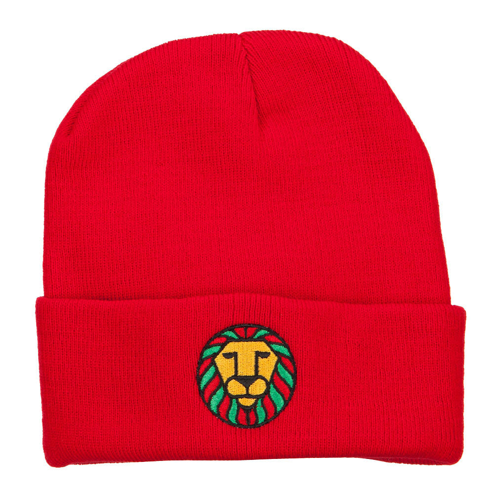 Rasta Lion Face Embroidered Long Beanie