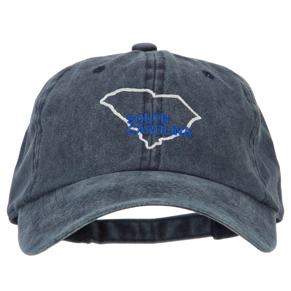 South Carolina with Map Outline Embroidered Washed Cotton Twill Cap