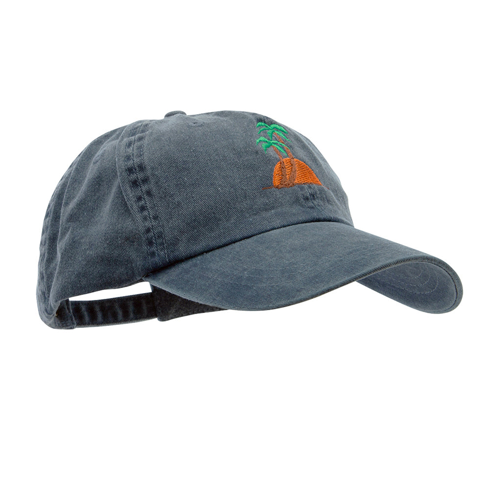 Sunset and Palm Trees Embroidered Pigment Dyed Wash Cap